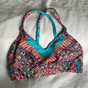 Mara Hoffman Active Feather Festival Sports Bra Top in Coral and Turquoise